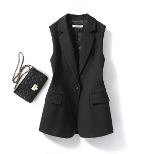 Solid color black suit collar, vest, women's grain buckle temperament commuting vest, 2025 Spring and Autumn vest, women's foreign trade cross-border