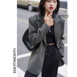Grey suit jacket for women in spring and autumn 2023 new design sense, niche small and loose casual suit, foreign trade